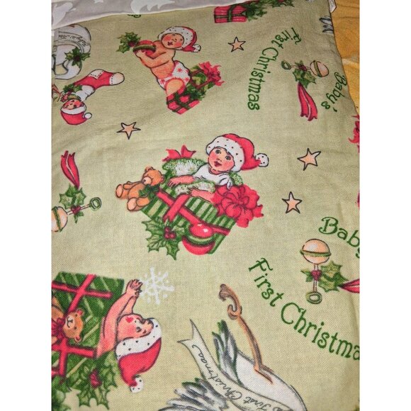 Babys First Christmas Stocking With Vintage-Inspired Print White Tree Cuff - Picture 6 of 7